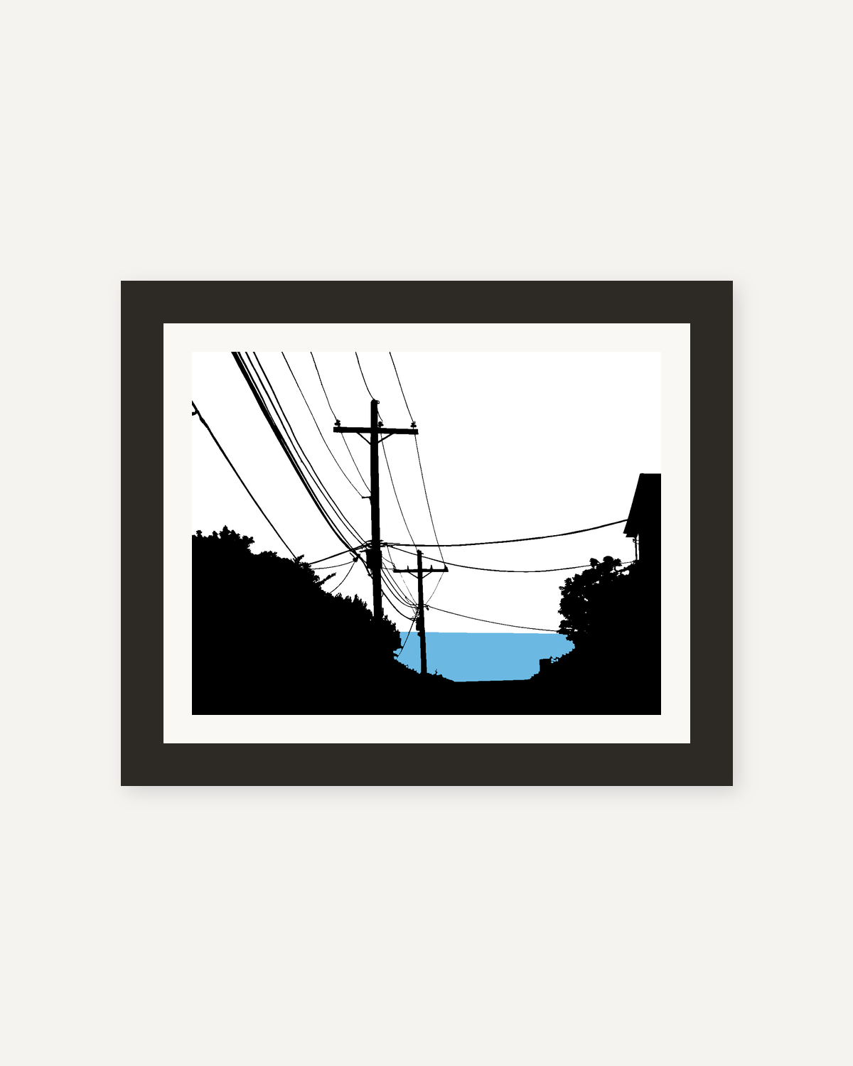 電柱の坂道 : 空色 / Utility Poles on the Slope : Sky Blue 額装イメージ