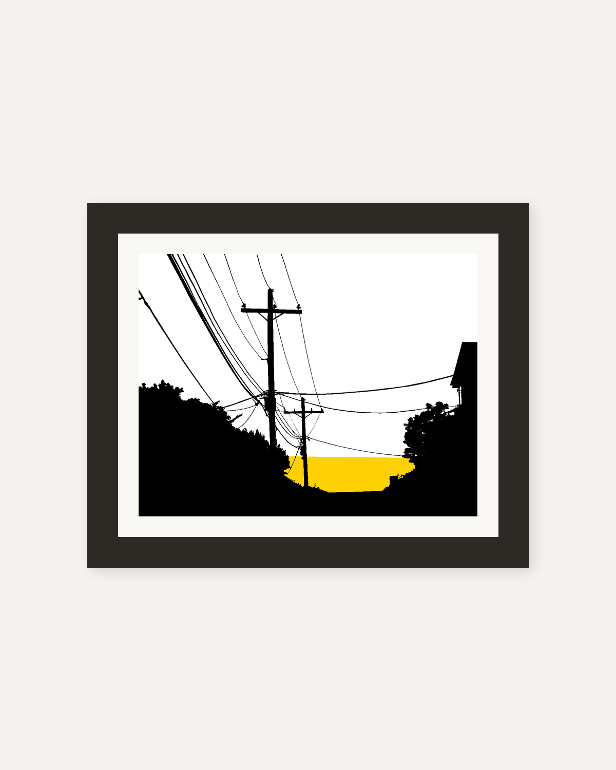 電柱の坂道 : 黄 / Utility Poles on the Slope : Yellow 額装イメージ