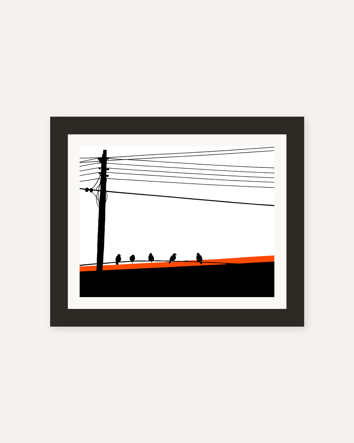電線の鳥 : オレンジ / Birds on the Wire : Orange 額装イメージ